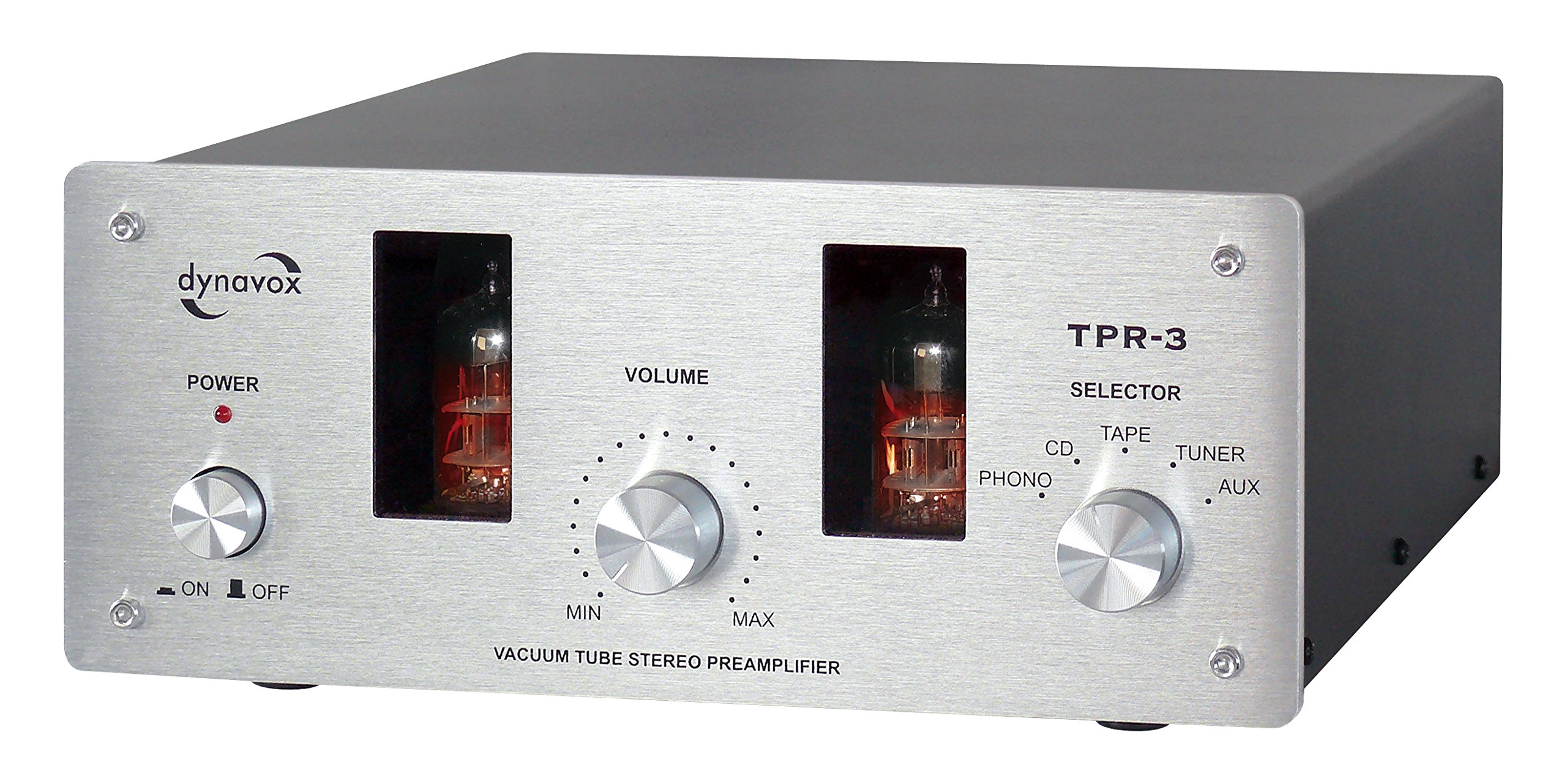 Dynavox TPR-3 Tube Preamp with Tubes, 5 RCA Inputs Including Phono Input for Turntable with MM and MC Switching Silver