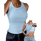 GKBK Tank Top for Women Built in Bra High Neck Ribbed Basics Tops Racerback Fitted Bra Tanks