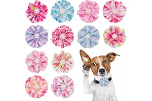 JpGdn 12pcs Dog Collar Flowers with Beads Pet Collar for Small and Medium Puppy Doggies Sliding Pet Collar Bow Flowers Grooming Accessories Attachment Embellishment