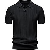 Cotrasen Mens Zipper Polo Shirts Short Sleeve Textured Knit Polo Shirts Regular Fit Casual Stretchy Golf Shirts