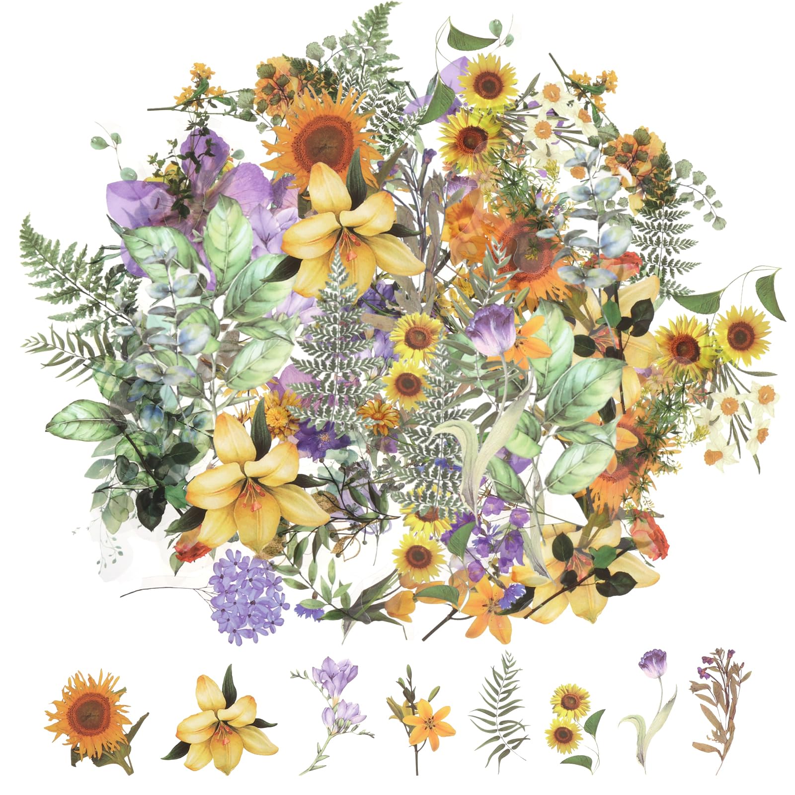 120Pcs Flower Stickers for Scrapbooking, Transparent Flowers Aesthetic Scrapbook Stickers, Clear Floral Stickers Set for Scrapbook Supplies,Craft, Card, Laptop, (60 Styles Flowers)