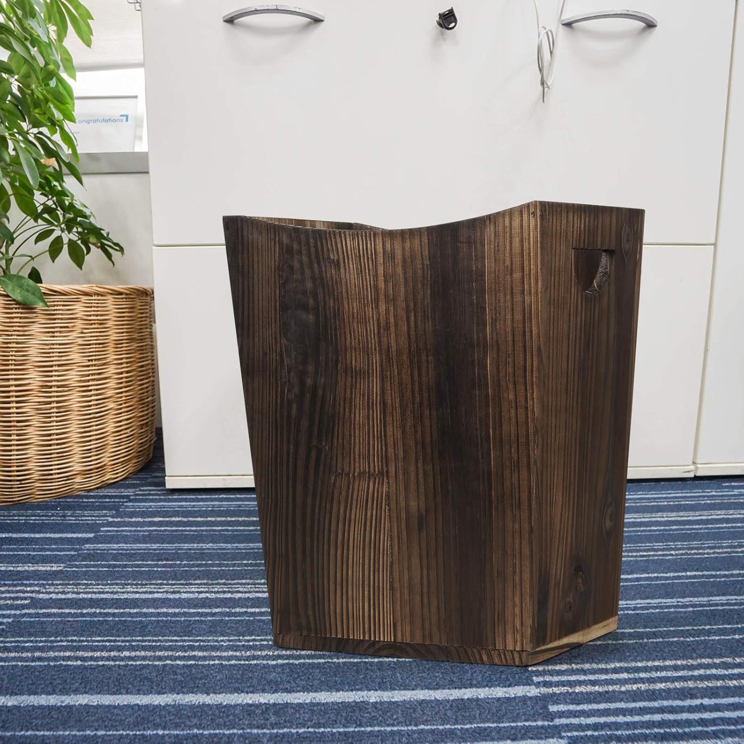 MOOACE Wood Trash Can Wastebasket, Small Rustic Garbage Container Bin for Home or Office, Farmhouse, Living Room, Bathroom: Industrial & Scientific