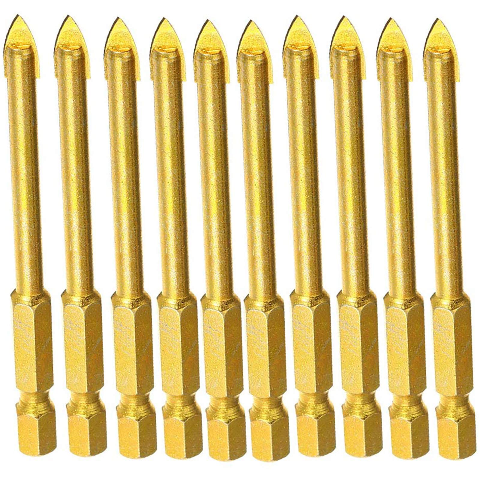 10 Pcs 6mm Tungsten Carbide Drill Bit Spear Head with Hex Shank Flat Spear Head for Mirror Porcelain Marble