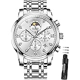 OLEVS Watches for Men Dress Watch Chronograph Luxury Stainless Steel Big Face Men Watches Multi-Function Easy to Read Diamond Roman Numerals Business Wristwatch Reloj para Hombre