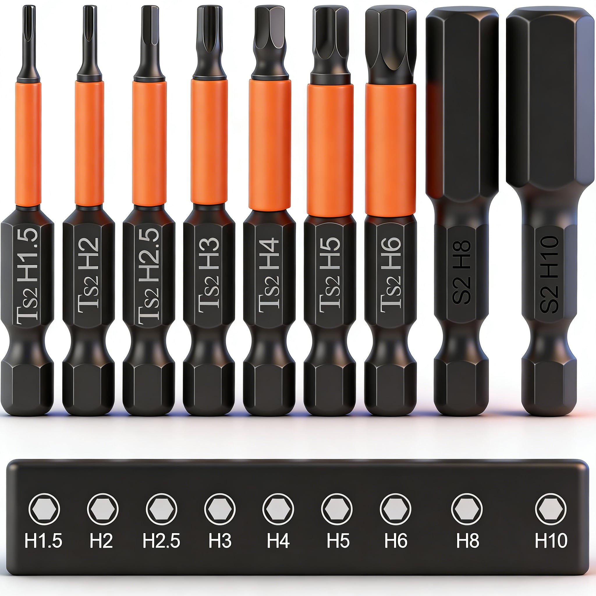 K Kwokker 9pcs 50mm Allen Key Drill Bit Set, S2 Steel Metric Hex Head Allen Wrench Drill, 1.5MM-10MM 1/4" Hex Shank Magnetic Inner Hexagon Screwdriver Bit — image 1