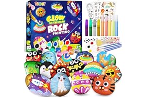 Toidgy Rock Painting Kit for Kids - Glow in The Dark, Arts and Crafts Gift for Boys Girls Ages 4-12, Craft Kits Art Supplies for Kids Activities, Creative Art Toys Age 4, 5, 6, 7, 8, 9, 10, 11, 12