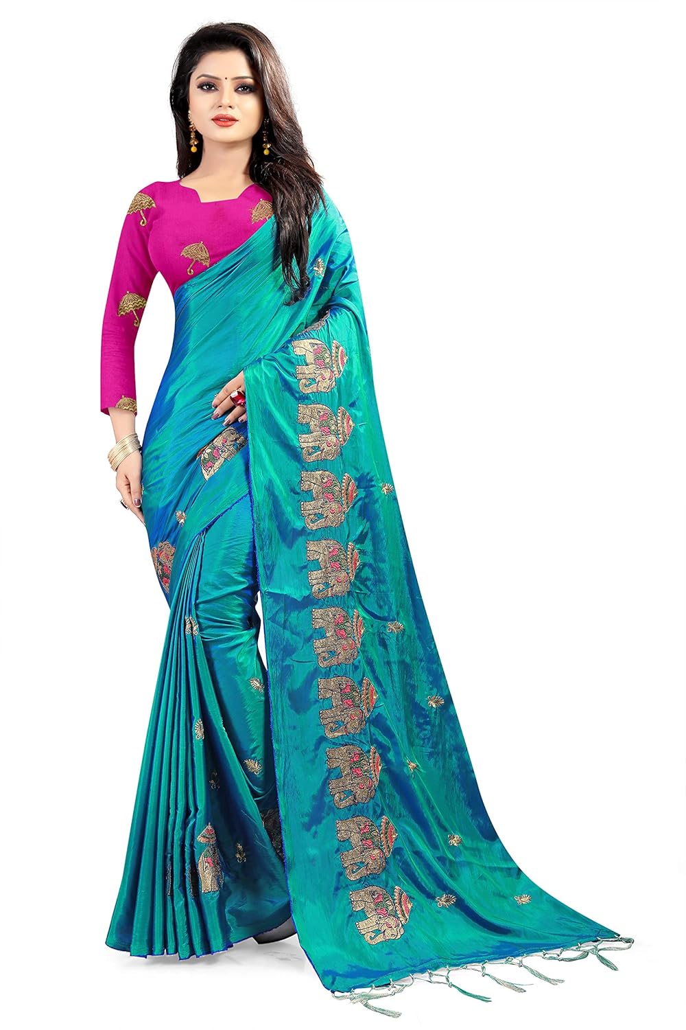 eyesonme women's paper silk saree with blouse piece