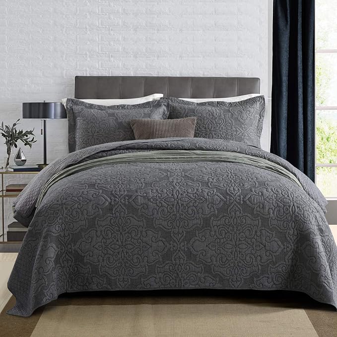 NEWLAKE Reversible Quilt Bedspread Coverlet Set,Jacquard Embossed