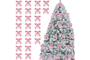 DOACPCR 24 Pcs Pink Small Velvet Christmas Bows for Christmas Tree Decorations, 3.5 Inch Xmas Velvet Ribbon Bow Ornaments for Christmas Farmhouse Tree Wreath Garland DIY Craft Gift Wrapping Decorative, 1" W