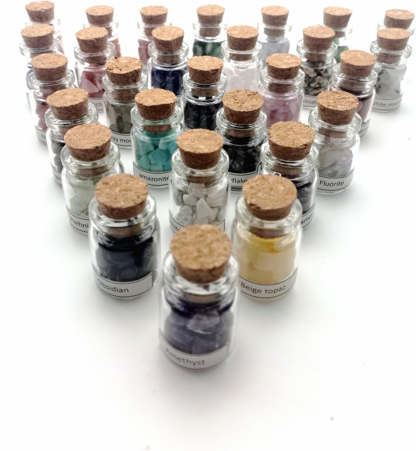Hengshang 28Mini Gemstone Bottles Tumbled Stones Crystal Chips Healing Gem Crystal Reiki Wicca Stones Set