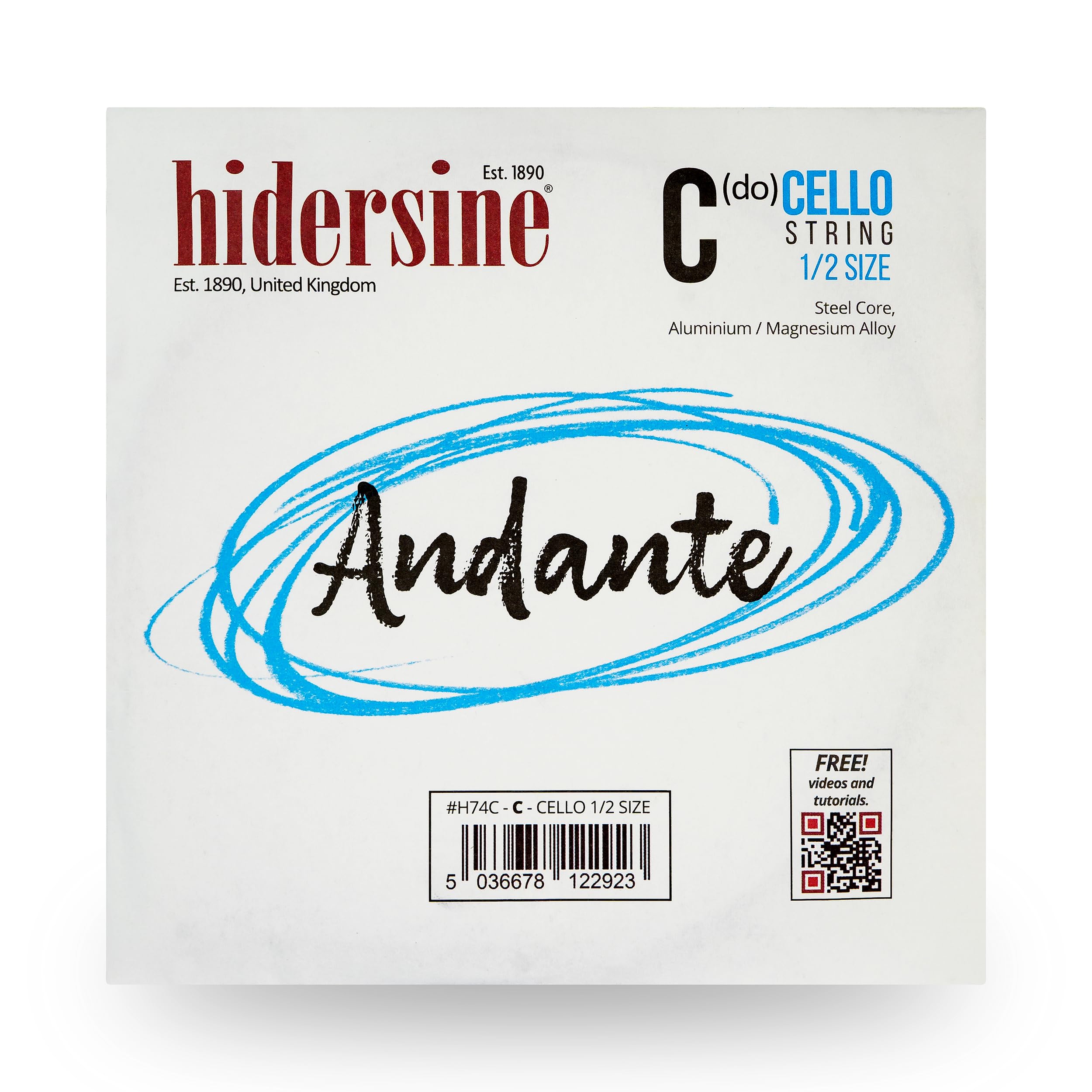Hidersine Andante CELLO C String for 1/2 size. Steel Core, alloy string for longevity & ease of playing feel. Excellent tone & great value. For Cello Students with half sized cellos. SINGLE D String