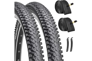 Hycline 2-Pack Mountain Bike Tires Set: 20/24/26/27.5-inch Folding Replacement High-Performance Wear-Resistant Bicycle Tires and Pair Inner Tubes with Tire Levers for MTB Off-Road Bike