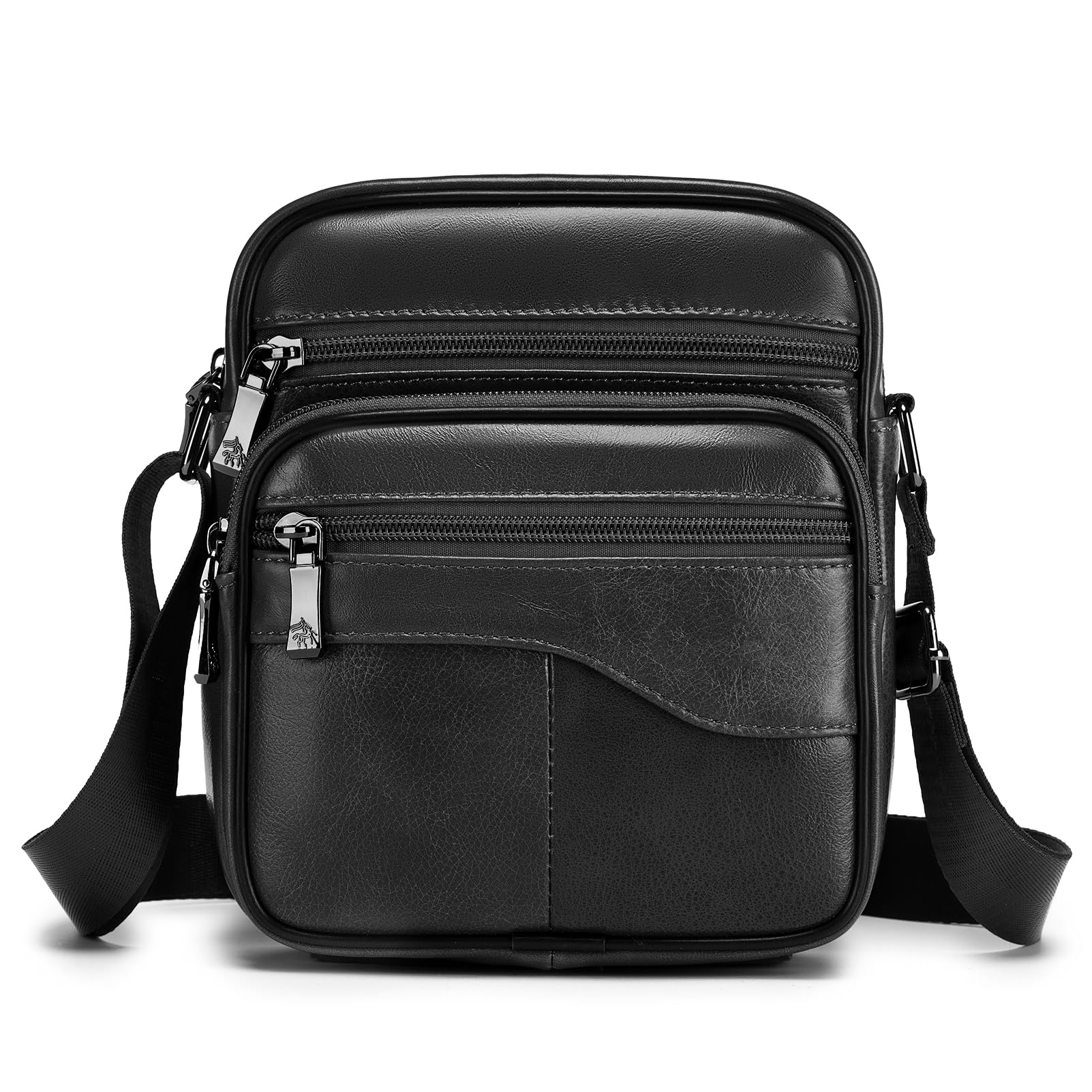 BAGZY Men's Messenger Bag Genuine Leather Small Shoulder Bag Men Shoulder Bags Business Backpacks Worn Through Pouches Handbags Travel, C1-black, 22 x 19 x 7 cm, Shoulder Bag