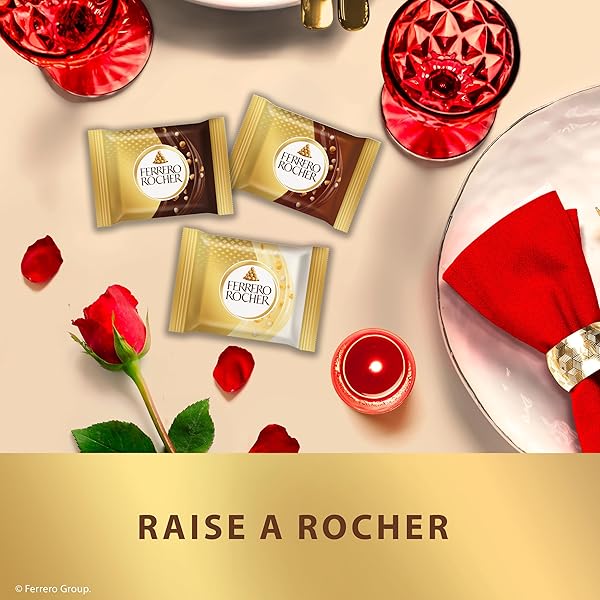 FERRERO ROCHER PREMIUM MILK HAZELNUT CHOCOLATE SQUARES, INDIVIDUALLY WRAPPED CHOCOLATES, GREAT FOR SHARING OR GIFTING, 3.7 OZ