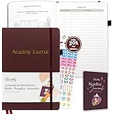 Decorably 75 Book Reviews Purple Gold Foiled Reading Journal with Stickers, 90 Sheets 6x8.5in Reading Journals for Book Tracking with Pages: Index, Daily Tracker, Log, Wish List, Review, and Favorites