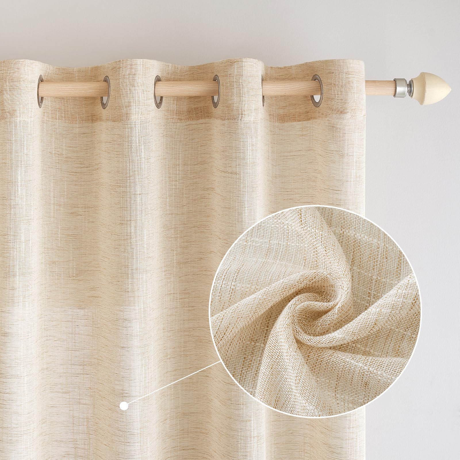 EMEMA Linen Curtains Transparent Net Curtains Eyelets Decorative Linen Window Voile Drapery Interior Elegant Vintage for Living Room Office 2 Panels 140 x 245 cm Off-White