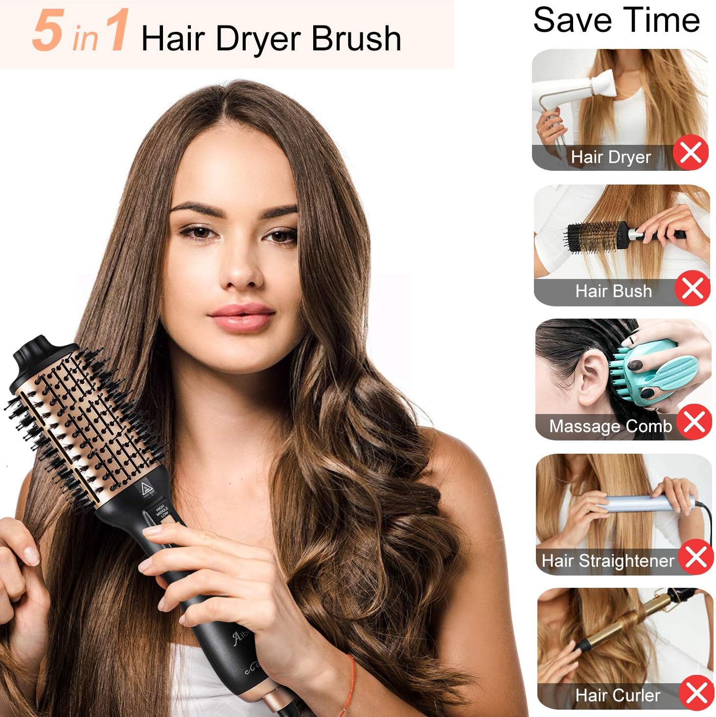 Aibesser Hair Dryer Brush, Hot Air Brush & Volumizer, Upgrade Brush