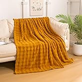 YUSOKI Luxury 3D Bubble Light Weighted Throw Blanket 1.8lb,All Ages,Home Decoration, (Gold,50 * 60inches)