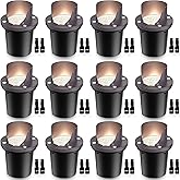 SUNVIE 12 Pack Low Voltage Landscape Lighting 12W LED Outdoor In-Ground Waterproof Shielded Well Lights Warm White Paver Lights with Wire Connectors for Pathway Garden Yard Fence Deck