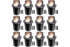 SUNVIE 12 Pack Low Voltage Landscape Lighting 12W LED Outdoor In-Ground Waterproof Shielded Well Lights Warm White Paver Lights with Wire Connectors for Pathway Garden Yard Fence Deck
