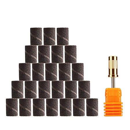 JCMASTER® 25x Premium Schleifhülsen 150 Medium Inkl 1x Schleifaufsatz Bit Cleaner Nagelfräser Hornhaut, Maniküre, Pediküre Sc