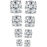 Jstyle 4 Pairs Magnetic Earrings for Men Women 4-7mm CZ Clip On Earrings | Hypoallergenic Stainless Steel Earrings for Sensitive Ears Non-Pierced Round Cubic Zirconia Stud Earrings Comfort Fit