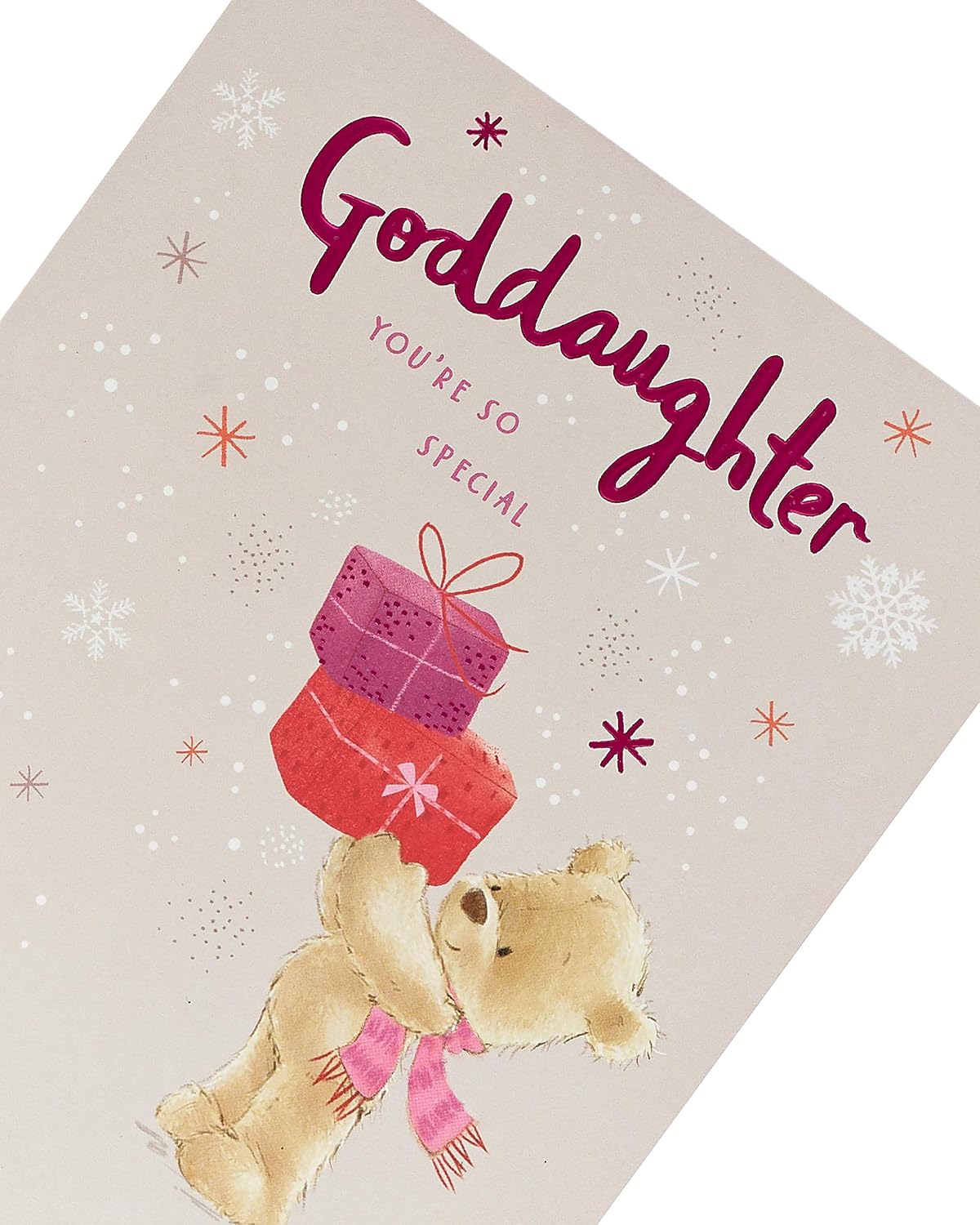 UK Greetings Christmas Card for Goddaughter - Teddy & Presents Design, Goddaughter Teddy & Presents, 140mm x 195mm - Image 5