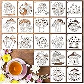 20 Pieces Mushrooms Stencils Template, Reusable Boho Mushroom Moon Flowers Stencils for Painting on Wood, Canvas, Tile, Scrapbook, Fabric, Pillows Decorations DIY Craft Projects (20pcs Mushroom 5.1)