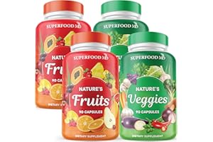 SUPERFOOD MD Superfood 180 Fruit and 180 Veggie Capsules - Whole Food Natural Superfoods - Maintain Energy Levels, with Aloe Vera - Soy Free (90 Count (Pack of 4)