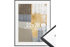 VENUSMILES 22x28 inch Metal Poster Frame - 22 x 28 Thin Aluminum Picture Frames Matted for 18x24 Photos, Artworks, Prints, Puzzle - High Definition Plexiglass - Vertical and Horizontal Display - Wall Hook Hanging Hardware Included - Black, Set of 1