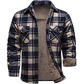 HOOD CREW Mens Winter Warm Fleece Jackets Sherpa Lined Plaid Flannel Shirt Jacket with Side Pockets