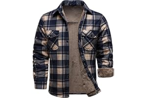 HOOD CREW Mens Winter Warm Fleece Jackets Sherpa Lined Plaid Flannel Shirt Jacket with Side Pockets