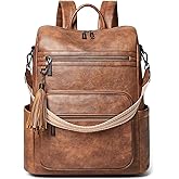 Shrrie 15.6 inch Laptop Backpack for Women,Large Leather Backpack Purse,Travel,Carry on,Water Resistant Casual Laptop Backpacks,College Backpack,Work Backpack for Women,Two-toned Brown