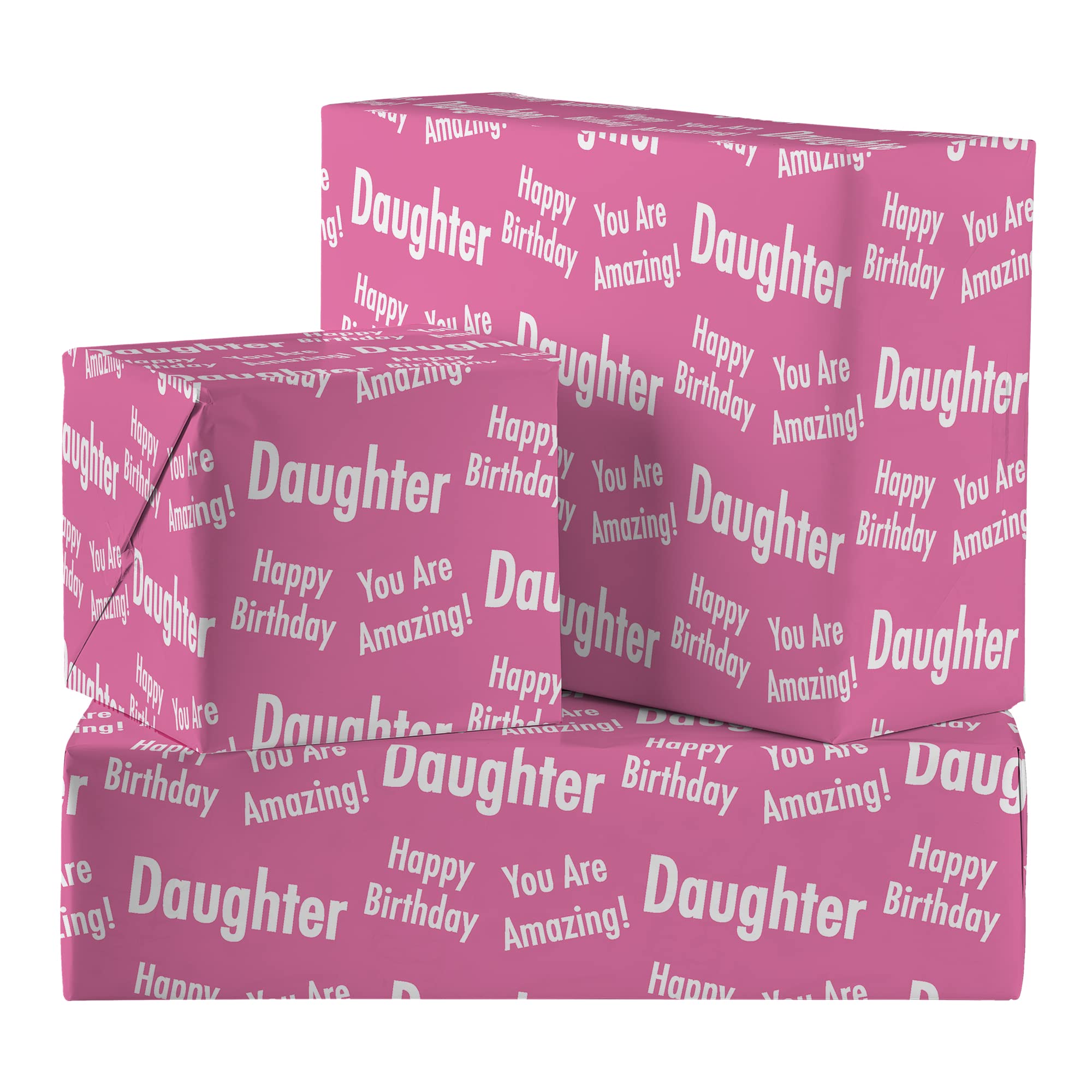 Hunts England - 2 Sheets Of Daughter Birthday Luxury Wrapping Paper For Girls - Includes 2 Gift Tags - Daughter Female Folded Gift Wrap - Urban Colour Collection - Daughter Gift Wrap - For Children