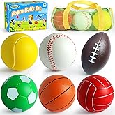 Billeeit Mini Sports Balls Set for Toddler 1-3, Sports Bag for Kids, Include 1 Each of 3.5" Foam Soccer, Tennis Ball, Basketball, Football, Baseball, Volleyball, Fun Baby Ball Toys, Set of 6