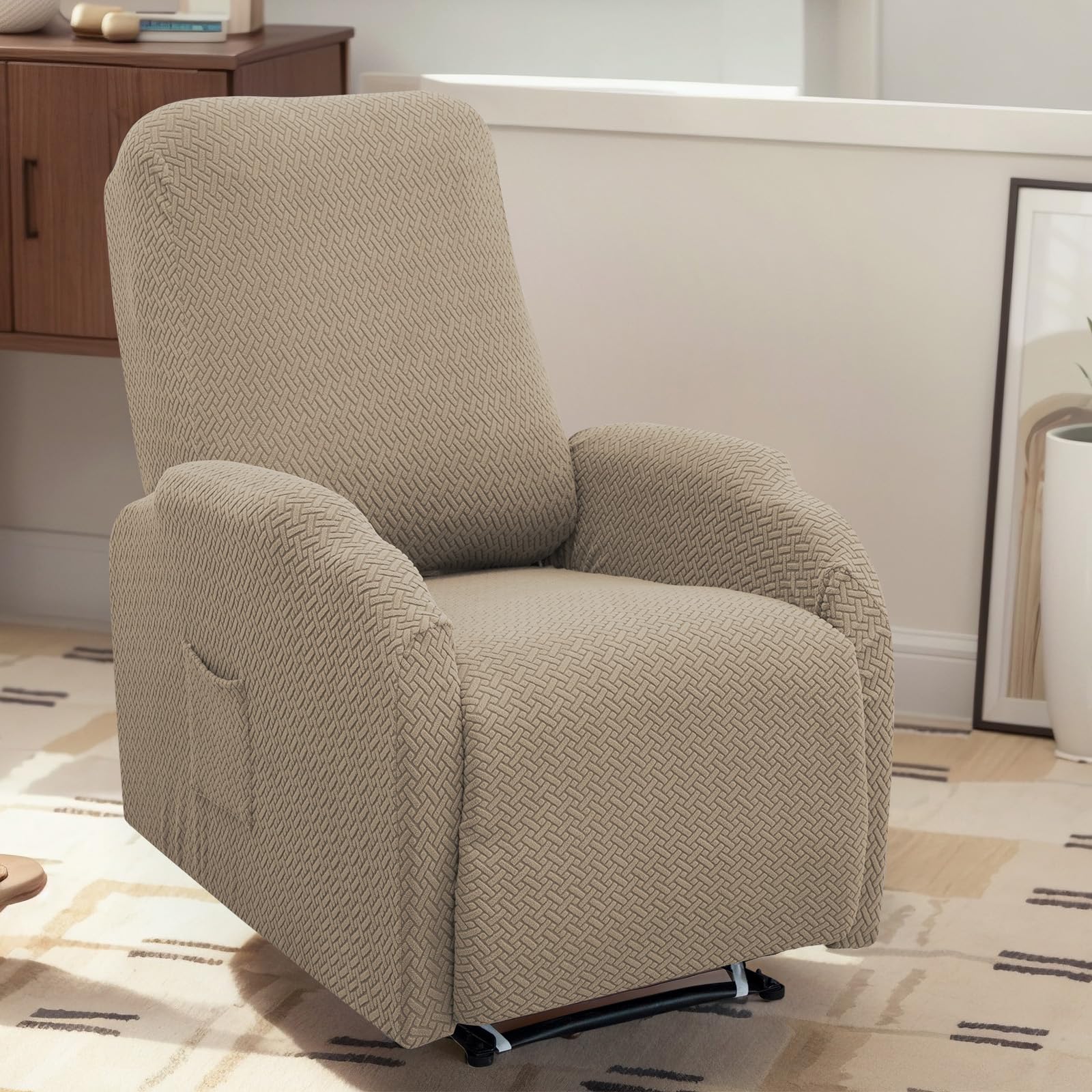 Photo 1 of LiveGo Recliner Chair Cover 4 Piece Recliner Sofa Slipcover Small Recliner Cover Jacquard 1 Seat Recliner Couch Covers Lazyboy Recliner Chair Cover Washable Chair Furniture Protector