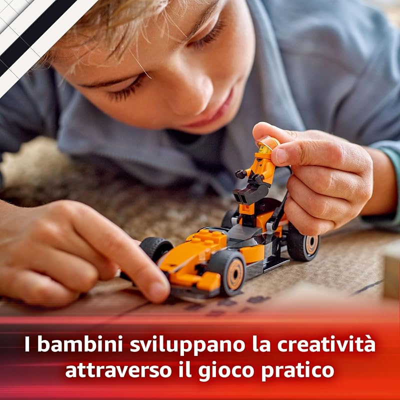 City Pilota e Monoposto McLaren F1 - Modello di Macchina Giocattolo da Formula 1 con Minifigure - Idea Regalo per Bambini e Bambine da 6 Anni in su o per Adulti Fan delle Auto da Corsa - 60442