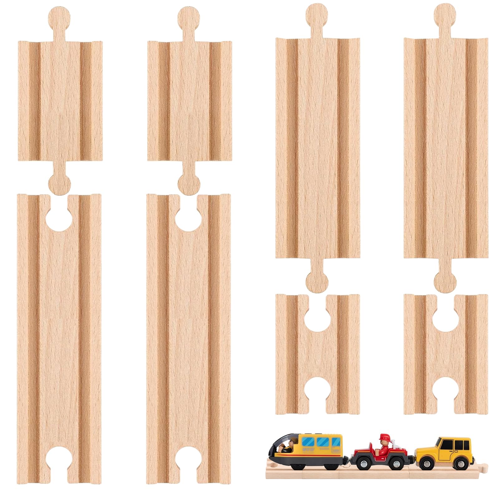 Photo 1 of EXEXUO 8PCS Wooden Train Track Expansion, Straight Wooden Tracks Connectors, Male Female Train Track Buckle Accessories