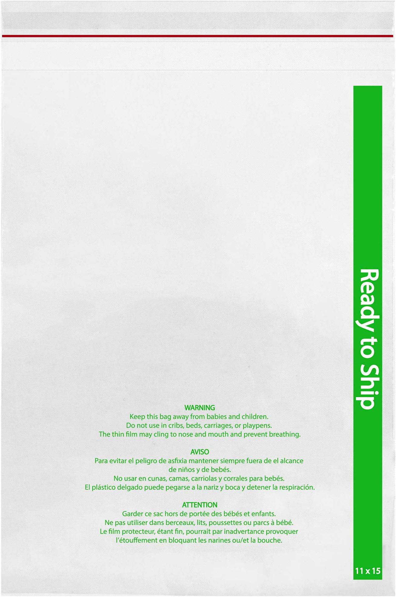 200 Clear Peel and Seal 1.5 Mil Poly Bags with Suffocation Warning Print (11x15)