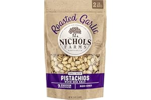 Nichols Farms California Grown Pistachios, InShell, Nutrient Rich Snack Packs, Roasted Garlic, 2LB