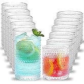 Hobnail Drinking Glasses Set of 12, Vintage Drinking Glasses,12 oz Highball Glasses & 10 oz Cocktail Glasses Set, Durable Glass Cups with Smooth Interior - Dishwasher-Safe ,Home, Parties & Daily Use