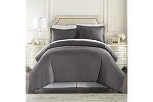 HC Collection Duvet Cover - Grey Queen Size Duvet Cover - 3 Piece Soft Breathable Microfiber Duvet Cover Set with Zipper Closure & 2 Pillow Shams