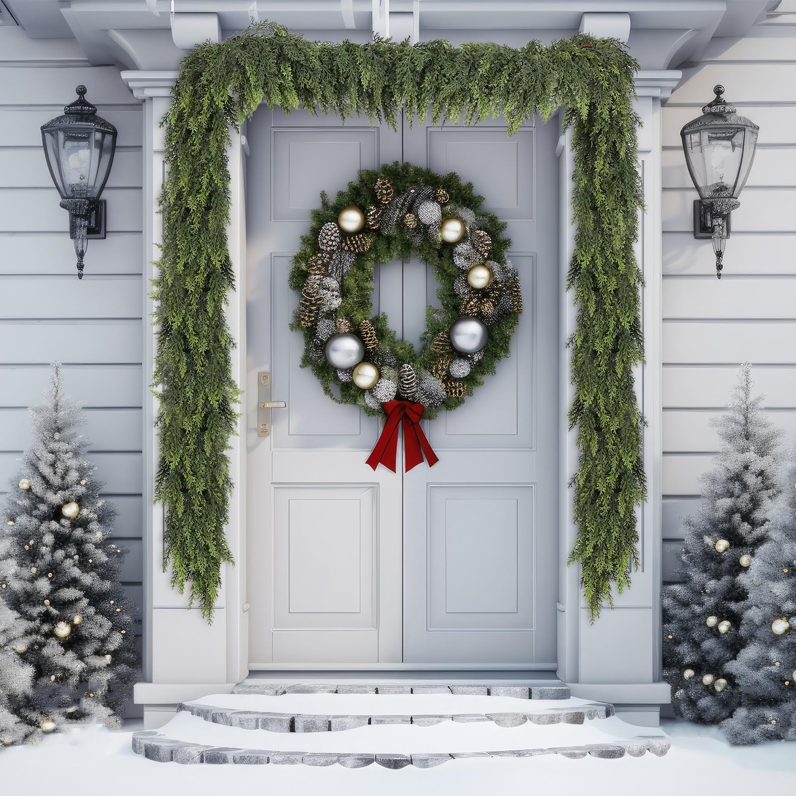 Photo 1 of Waydress 1 Pcs 18 Feet Christmas Cedar Garland - Thick & Lush Realistic Artificial Green Faux Cedar Pine Needles Garland for Christmas Winter Home Mantel Fireplace Holiday Party Decor
