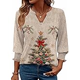 Zeagoo 3/4 Length Sleeve Womens Tops 2025 Floral Womens Blouses V Neck TunicTops with Smocked Cuffs