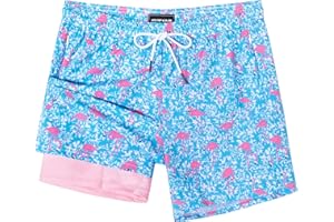 SURF CUZ Mens Swim Trunks with Compression Liner Swimming Trunks 5 Inch Bathing Suit Quick Dry Swim Shorts