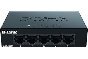 D-Link 5 Port Gigabit Ethernet Unmanaged Metal Desktop Switch, Plug and play, QoS, Cable Diagnostics, Fanless Quiet Operation