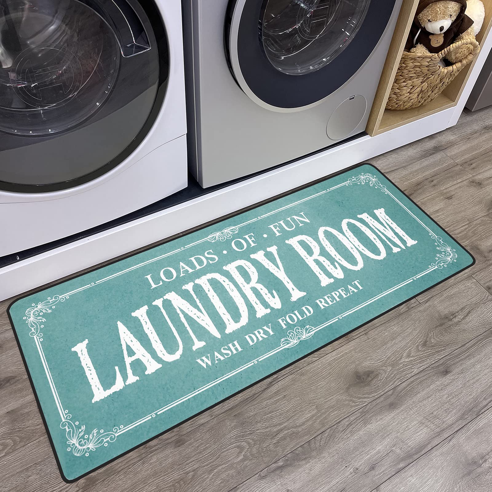 ROMAMIGO Laundry Room Rug Runner Non Slip Laundry Mats Mudroom Runner Farmhouse Kitchen Floor Mat Bathroom Laundry Room Decor Accessories(Teal, 20 X 47 inch)
