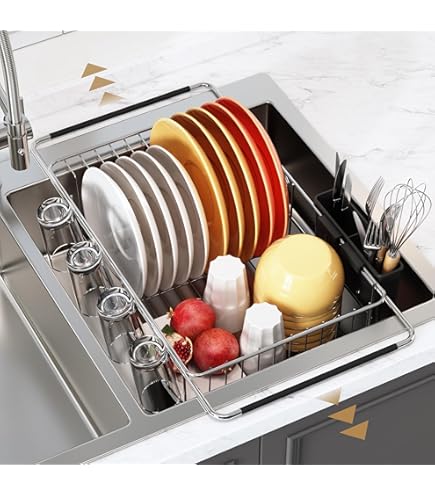 Sink Dish Drainer GSlife Expandable Sink Dish Rack Adjustable
