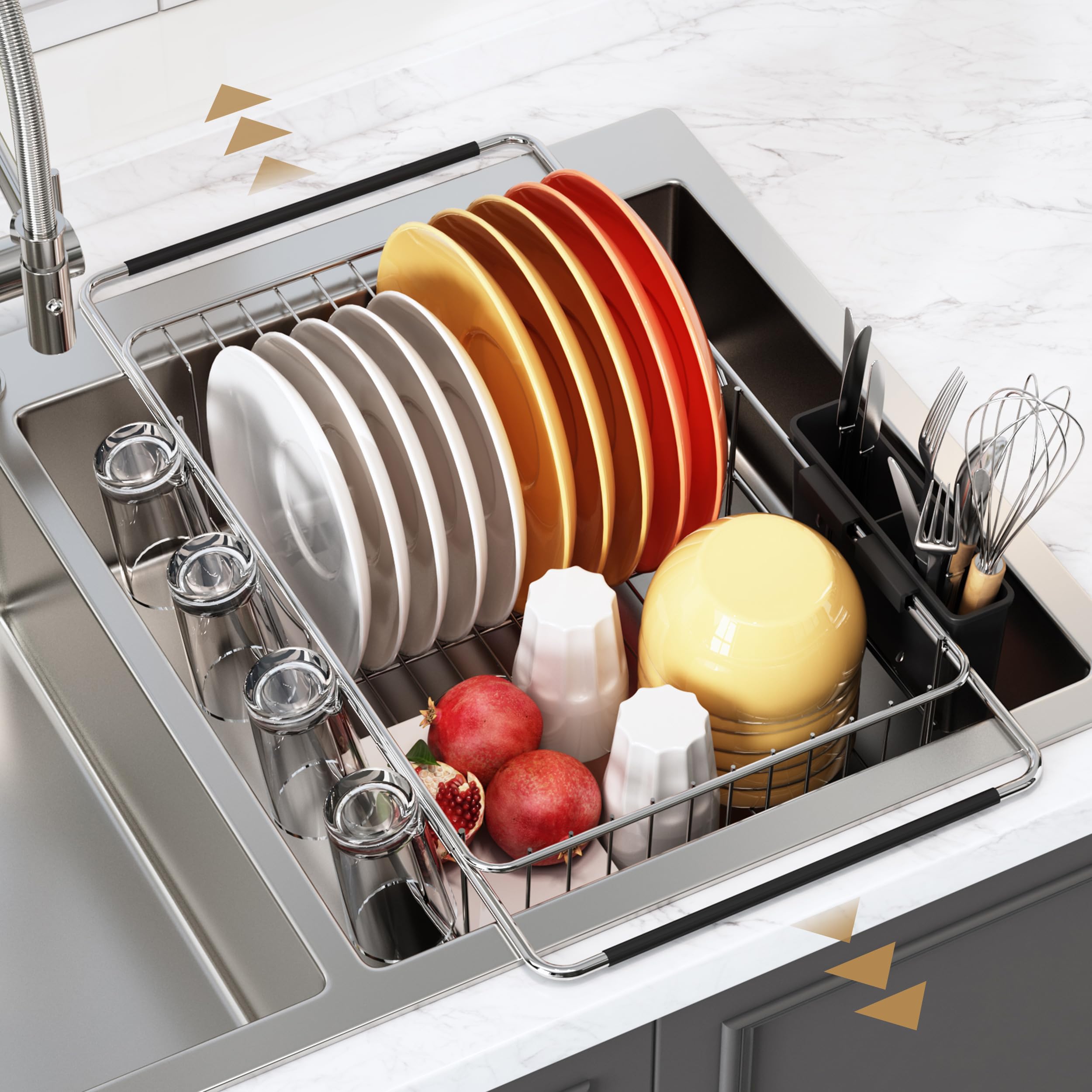 Photo 1 of romision in Sink Dish Drying Rack, Stainless Steel Dish Drainers for Kitchen Sink, Use for in Sinks & Over Sink, Compact Dish Dryer Racks with Utensil & Cup Holder, Sliver