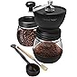 Manual Coffee Grinder with Ceramic Burrs, Hand Coffee Mill with Two Glass Jars(11oz each), Brush and 2 Tablespoon Scoop
